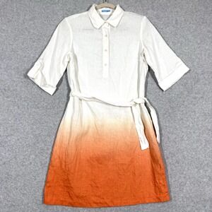 J McLaughlin Dress Womens Small Linen Ombre‎ Sunset Roll Tab Sleeve Shirtdress